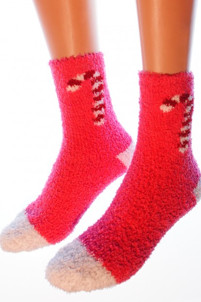 Махровые высокие женские новогодние носки с леденцами HOBBY LINE 058 - фото 1
