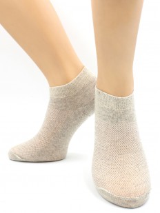 Женские короткие хлопковые носки в сеточку бежевые