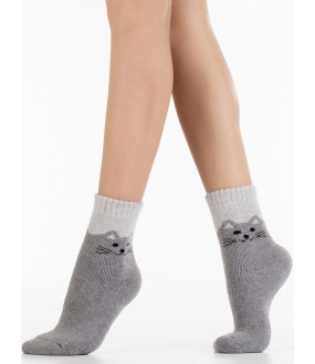 Детские теплые носки из шерсти ангоры с рисунком кошечки