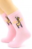 Детские розовые носки хб для девочек с жирафом HOBBY LINE 9008 - фото 1