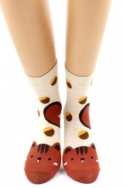 Модные высокие хлопковые женские носки с котиками HOBBY LINE 425-1 - фото 1