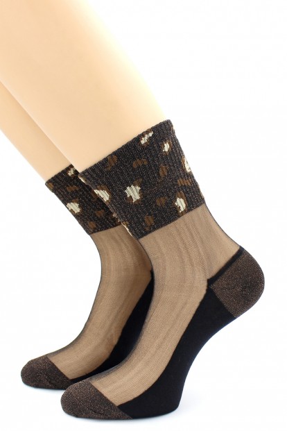 Женские стеклянные высокие носки с золотым люрексом HOBBY LINE S1002-03 - фото 1