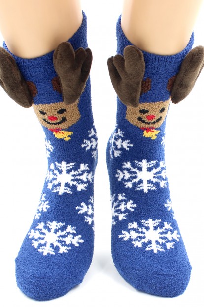 Махровые теплые женские новогодние носки с оленем и объемной аппликацией HOBBY LINE 2217-5 - фото 1