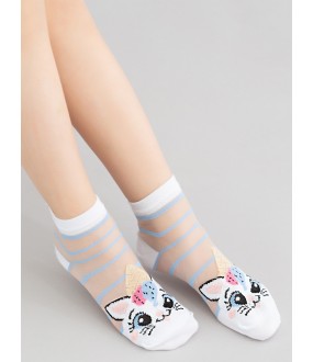 Прозрачные детские носки с кошечками и цветными полосками