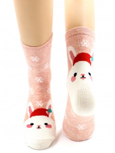 Женские хлопковые новогодние носки с зайчиками