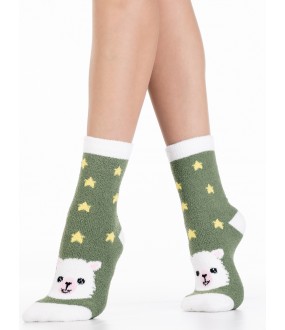 Махровые зеленые женские носки со звездами и ламами