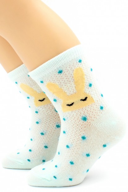 Детские носки в горошек с принтом зайки HOBBY LINE 132 сеточка х/б - фото 1