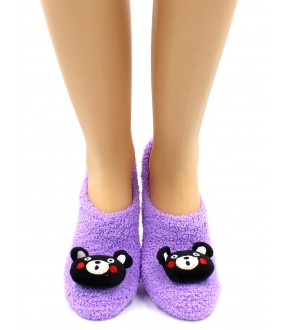 Короткие фиолетовые женские махровые носки с мишками
