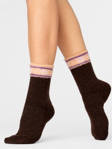 Женские зимние шерстяные носки с контрастной резинкой