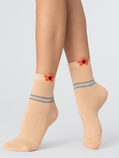 Женские носки из хлопка средней высоты с рисунком цветок и полоски 