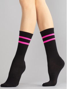 Высокие женские носки из хлопка с цветными неоновыми полосками