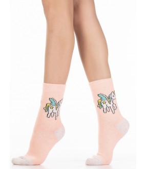 Теплые розовые женские носки с единорогами
