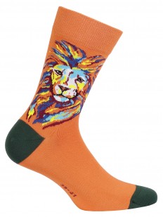 Оранжевые мужские носки хлопковые с принтом льва