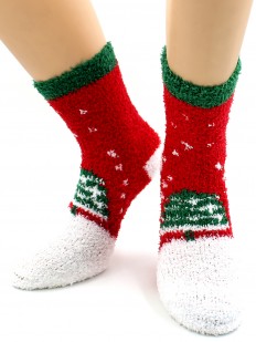 Махровые высокие женские новогодние носки с елочками