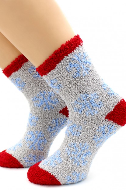 Махровые высокие женские новогодние носки со снежинками HOBBY LINE 069 - фото 1