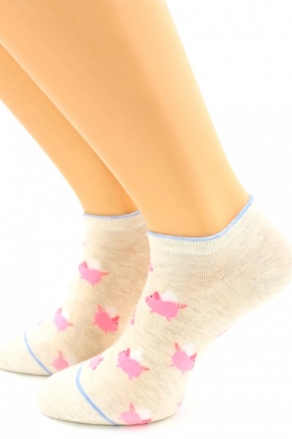 Женские хлопковые короткие носки с поросятами HOBBY LINE 529-1 - фото 1