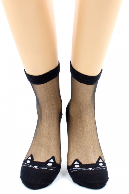 Женские капроновые высокие носки с котиками HOBBY LINE S1224-11 - фото 1