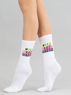Высокие женские носки с цветными надписями WILL NOT STOP