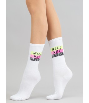 Высокие женские носки с цветными надписями WILL NOT STOP