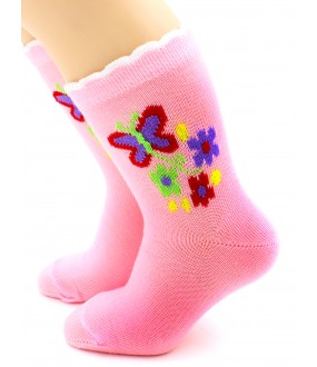 Детские розовые носки для девочек с бабочками и цветочками