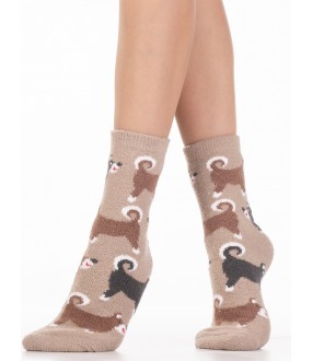 Махровые коричневые женские носки с собачками