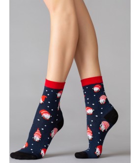 Цветные женские носки с новогодними гномиками