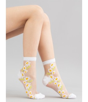 Стильные детские носки из прозрачной мононити с цветными ромашками