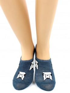 Короткие летние женские носки хлопковые с принтом кошечки