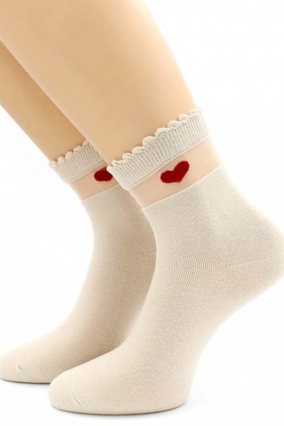 Женские высокие носки с прозрачной вставкой и сердечками HOBBY LINE 2032 - фото 1