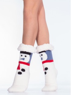 Новогодние женские меховые носки со снеговиком