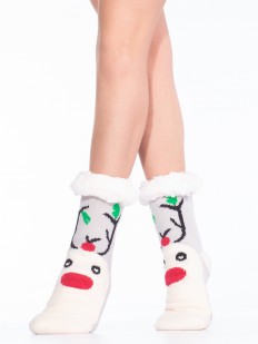 Высокие теплые женские новогодние носки с мехом внутри