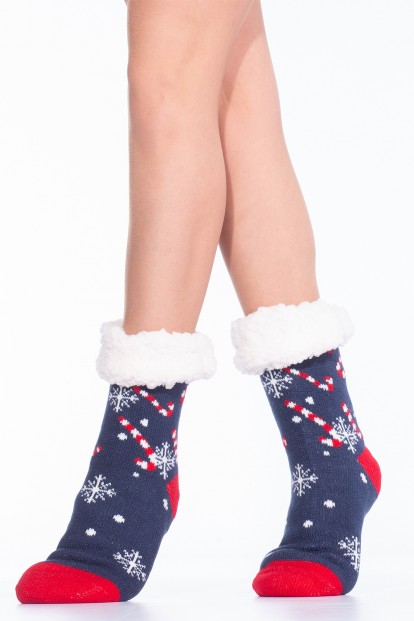 Теплые женские новогодние носки с мехом HOBBY LINE 30592 - фото 1