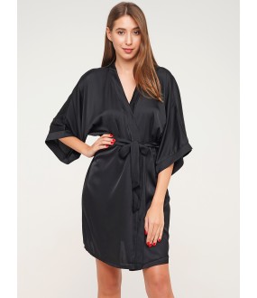 Женский летний атласный халат кимоно на запахе