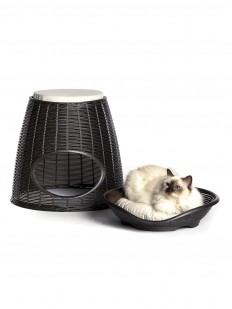Темно-коричневый домик для кошек с подушкой 