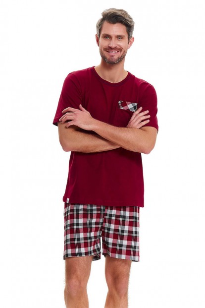 Летняя мужская пижама с шортами из хлопка красная Doctor Nap PMB.9471 - фото 1