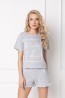 Хлопковая женская серая пижама футболка с шортами в горошек ARUELLE Hearty grey - фото 1