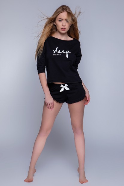 Пижамный женский хлопковый комплект с шортами Sensis Sleep black - фото 1