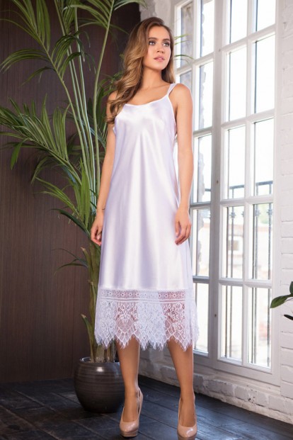 Атласная белая сорочка платье на тонких бретелях Mia-Mia EVELIN 17534  - фото 1